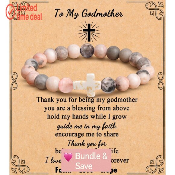 Natural Stone Cross Bead Bracelet, Stretch Fit, Christian Gift - Picture 1 of 8